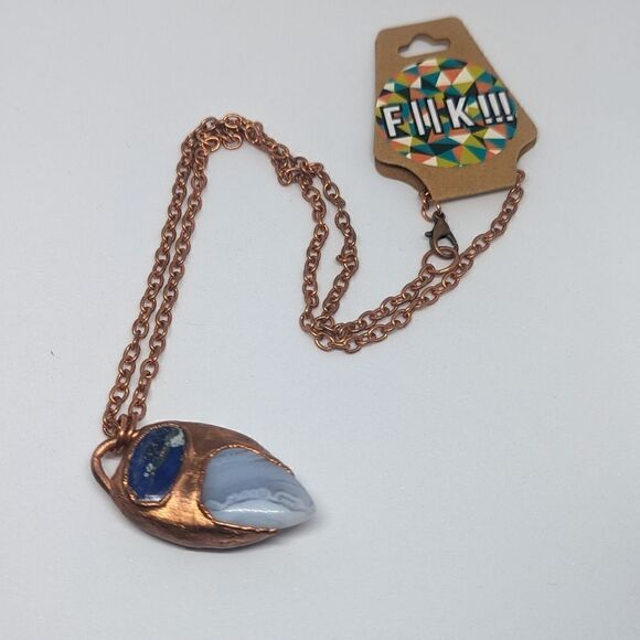 'Ferrinol' Lapis, Sunstone & Blue Lace Agate Reversible Copper Handmade Necklace - Picture 8 of 9